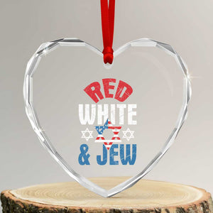 Red White and Jew Heart Crystal Glass Ornament Funny Jewish Patriotic 4th of July Star Of David TS02 Transparent Glass 3'' Heart Print Your Wear