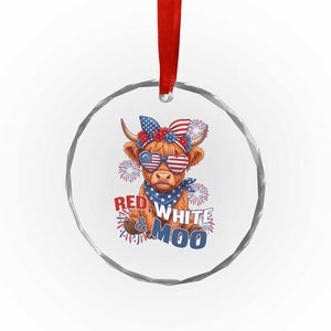 Red White and Moo Funny Patriotic Highland Cow Crystal Glass Ornament Cute American Flag Sunglasses and Bandana Summer Fireworks TS02 Print Your Wear