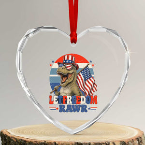 Red White Blue Dinosaur Pride Heart Crystal Glass Ornament Let Freedom Rawr