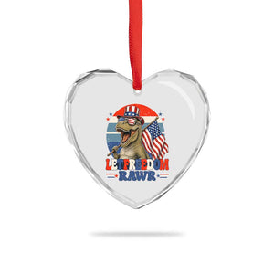 Red White Blue Dinosaur Pride Heart Crystal Glass Ornament Let Freedom Rawr