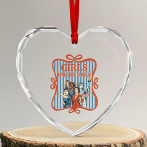 Red White Blue Feminist Pride Heart Crystal Glass Ornament Girls Will Be Girls