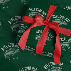 Reel Cool Dad Est 2026 Wrapping Paper Roll Trout Fishing Vintage First Time Dad Fathers Day
