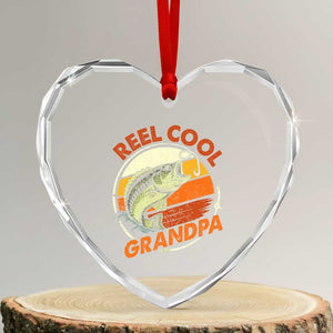Reel Cool Grandpa Heart Crystal Glass Ornament Funny Fathers Day Dada Fishing Lover Fisherman TS10 Transparent Glass 3'' Heart Print Your Wear