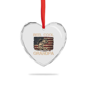 Reel Cool Grandpa Heart Crystal Glass Ornament Funny Fishing USA Flag Patriotic Fisherman Fathers Day TS10 Print Your Wear