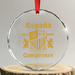 Reino De Espana Campeones Crest Graphic Crystal Glass Ornament Vintage Spain Champions 2 Stars Spanish Pride Sports Fan
