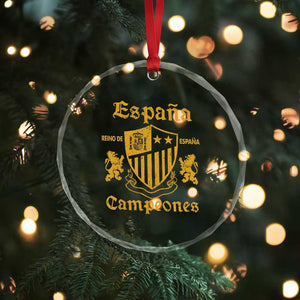 Reino De Espana Campeones Crest Graphic Crystal Glass Ornament Vintage Spain Champions 2 Stars Spanish Pride Sports Fan