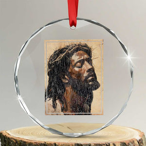 Religious Black Jesus With Crown Of Thorns Crystal Glass Ornament TS11 Transparent Glass 3'' Circle Print Your Wear