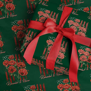 Remember And Honor Memorial Day Wrapping Paper Roll Red Poppy Flowers TS11 Green Print Your Wear