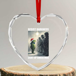 Resist Frog Christmas Heart Crystal Glass Ornament Funny Portland Protest ICE Activist Meme TS14 Transparent Glass 3'' Heart Print Your Wear