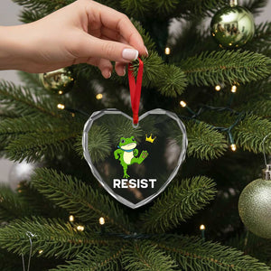 Resist Frog Kicking Crown Heart Crystal Glass Ornament Funny No Kings In America Free Portland TS02 Print Your Wear