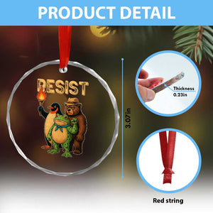 Resist Social Club 2025 Crystal Glass Ornament Bear Penguin Frog Protest Unity for Social Justice - Print Your Wear