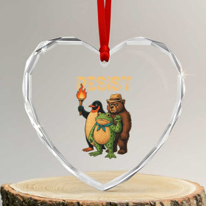 Resist Social Club 2025 Heart Crystal Glass Ornament Bear Penguin Frog Protest Unity for Social Justice TS02 Transparent Glass 3'' Heart Print Your Wear