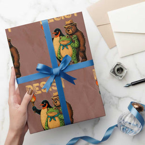 Resist Social Club 2025 Wrapping Paper Roll Bear Penguin Frog Protest Unity for Social Justice TS02 Mocha Print Your Wear