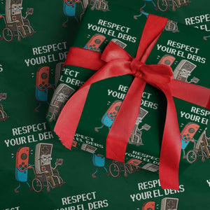 Respect Your Elders Retro Gaming Meme Wrapping Paper Roll Funny Gamer Controller 80s TS02 Green Print Your Wear
