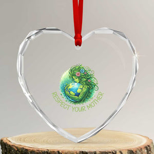 Respect Your Mother Heart Crystal Glass Ornament Earth Mother Hugging Planet TS12 Transparent Glass 3'' Heart Print Your Wear