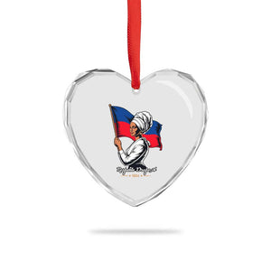 Respekte Drapo A 1804 Haitian Independence Day Heart Crystal Glass Ornament Proud Haitian Woman Flag Heritage