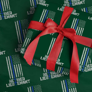 Retired Police Lieutenant Wrapping Paper Roll Retirement Thin Blue Line American Flags TS10 Green Print Your Wear