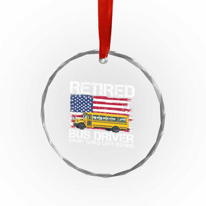 Retired School Bus Driver Crystal Glass Ornament Patriotic USA American Flag