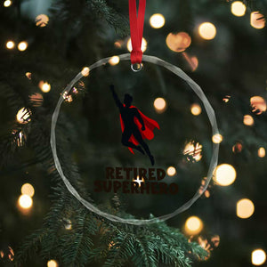 Retired Superhero Retirement Gift Crystal Glass Ornament Flying Red Cape Silhouette Graphic