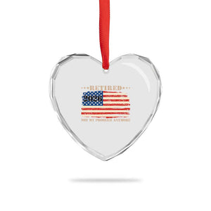 Retirement 2026 Heart Crystal Glass Ornament Vintage Retired Not My Problem Anymore American Flag