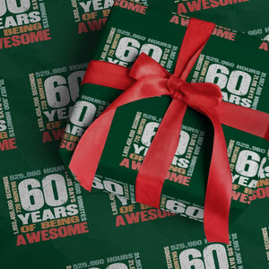 Retro 60 Years Of Being Awesome Wrapping Paper Roll 60th Birthday Gift Idea TS12 Green Print Your Wear