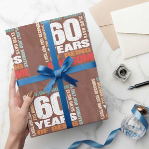 Retro 60 Years Of Being Awesome Wrapping Paper Roll 60th Birthday Gift Idea TS12 Mocha Print Your Wear