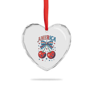 Retro Americana Cherries and Stars Coquette Bow Heart Crystal Glass Ornament America Cute Patriotic 4th Of July US TS02 Print Your Wear