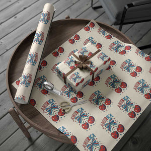 Retro Americana Cherries and Stars Coquette Bow Wrapping Paper Roll America Cute Patriotic 4th Of July US TS02 Beige Print Your Wear