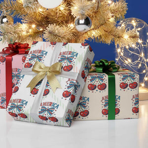 Retro Americana Cherries and Stars Coquette Bow Wrapping Paper Roll America Cute Patriotic 4th Of July US TS02 Print Your Wear