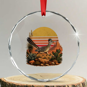 Retro Arizona Roadrunner Desert Sunset Crystal Glass Ornament Southwest Bird Wildlife Nature Lover