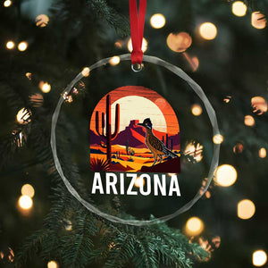 Retro Arizona Roadrunner Desert Sunset Graphic Crystal Glass Ornament Southwest Saguaro Cactus Wildlife Travel Souvenir