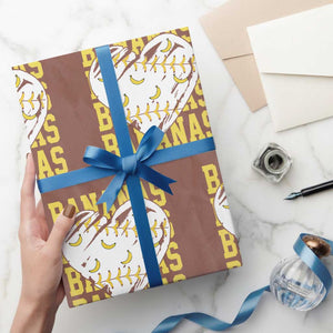 Retro Bananas Wrapping Paper Roll Vintage Baseball Heart Graphic Game Day Gifts TS10 Mocha Print Your Wear
