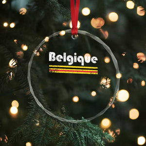 Retro Belgique Belgium Flag Distressed Graphic in French Crystal Glass Ornament Proud Belgian Heritage and Country Roots Pride Gift TS02 Print Your Wear