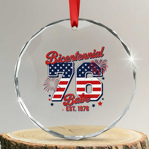 Retro Bicentennial Babe Est 1976 Crystal Glass Ornament 4th of July 50th Birthday Gift TS02 Transparent Glass 3'' Circle Print Your Wear