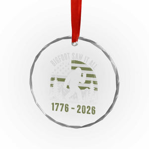 Retro Bigfoot Saw It All USA 250th Anniversary Crystal Glass Ornament 250 Years 1776 2026 4th of July Sasquatch Flag
