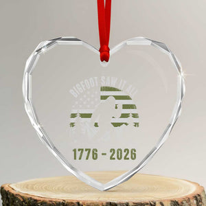 Retro Bigfoot Saw It All USA 250th Anniversary Heart Crystal Glass Ornament 250 Years 1776 2026 4th of July Sasquatch Flag