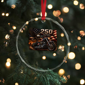 Retro Biker USA 250th Anniversary Crystal Glass Ornament American Flag Motorcycle Eagle Independence Day