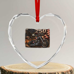 Retro Biker USA 250th Anniversary Heart Crystal Glass Ornament American Flag Motorcycle Eagle Independence Day