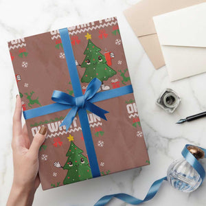 Retro Boujee Xmas Tree Wrapping Paper Roll Oh What Fun TS02 Mocha Print Your Wear