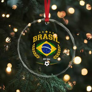 Retro Brasil Soccer Pride Crest Est 1914 Crystal Glass Ornament Vintage Brazil Flag Futbol Lover Football Fans