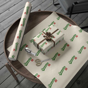 Retro Christmas December 25 Wrapping Paper Roll Retro Vintage Script Holiday Trip TS10 Beige Print Your Wear