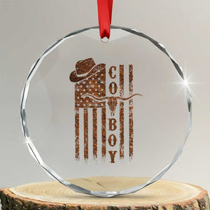 Retro Cowboy Crystal Glass Ornament USA Flag Texas Western Country Rodeo Southern