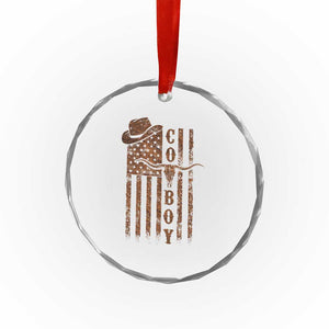 Retro Cowboy Crystal Glass Ornament USA Flag Texas Western Country Rodeo Southern