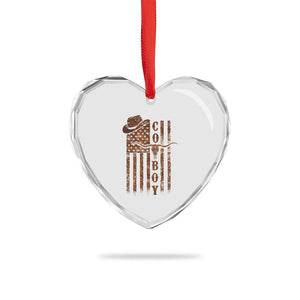 Retro Cowboy Heart Crystal Glass Ornament USA Flag Texas Western Country Rodeo Southern
