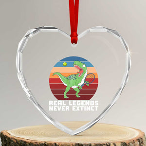 Retro Dinosaur Tennis Player Heart Crystal Glass Ornament Real Legends Never Extinct TS12 Transparent Glass 3'' Heart Print Your Wear