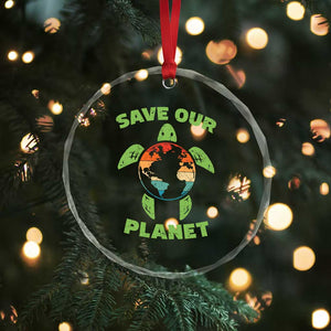 Retro Earth Day Crystal Glass Ornament Save Our Planet Sea Turtle Recycle Ocean Environment TS10 Print Your Wear