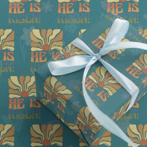 Retro Easter Wrapping Paper Roll Jesus He is Risen Matthew 28:6 Bible Verse Kids TS10 Teal Print Your Wear