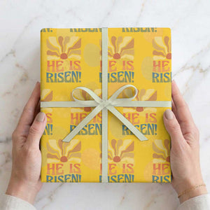 Retro Easter Wrapping Paper Roll Jesus He is Risen Matthew 28:6 Bible Verse Kids TS10 Yellow Print Your Wear