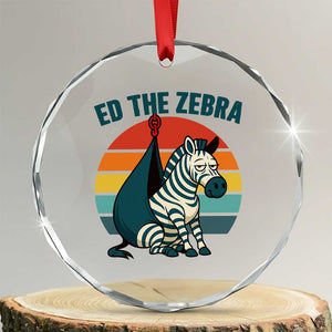 Retro Ed the Zebra Meme Crystal Glass Ornament Funny Viral Escape Animal Helicopter Rescue TS02 Transparent Glass 3'' Circle Print Your Wear