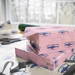 Retro Fisher Birthday Wrapping Paper Roll Vintage Quints Shark Fishing 1975 TS10 Light Pink Print Your Wear